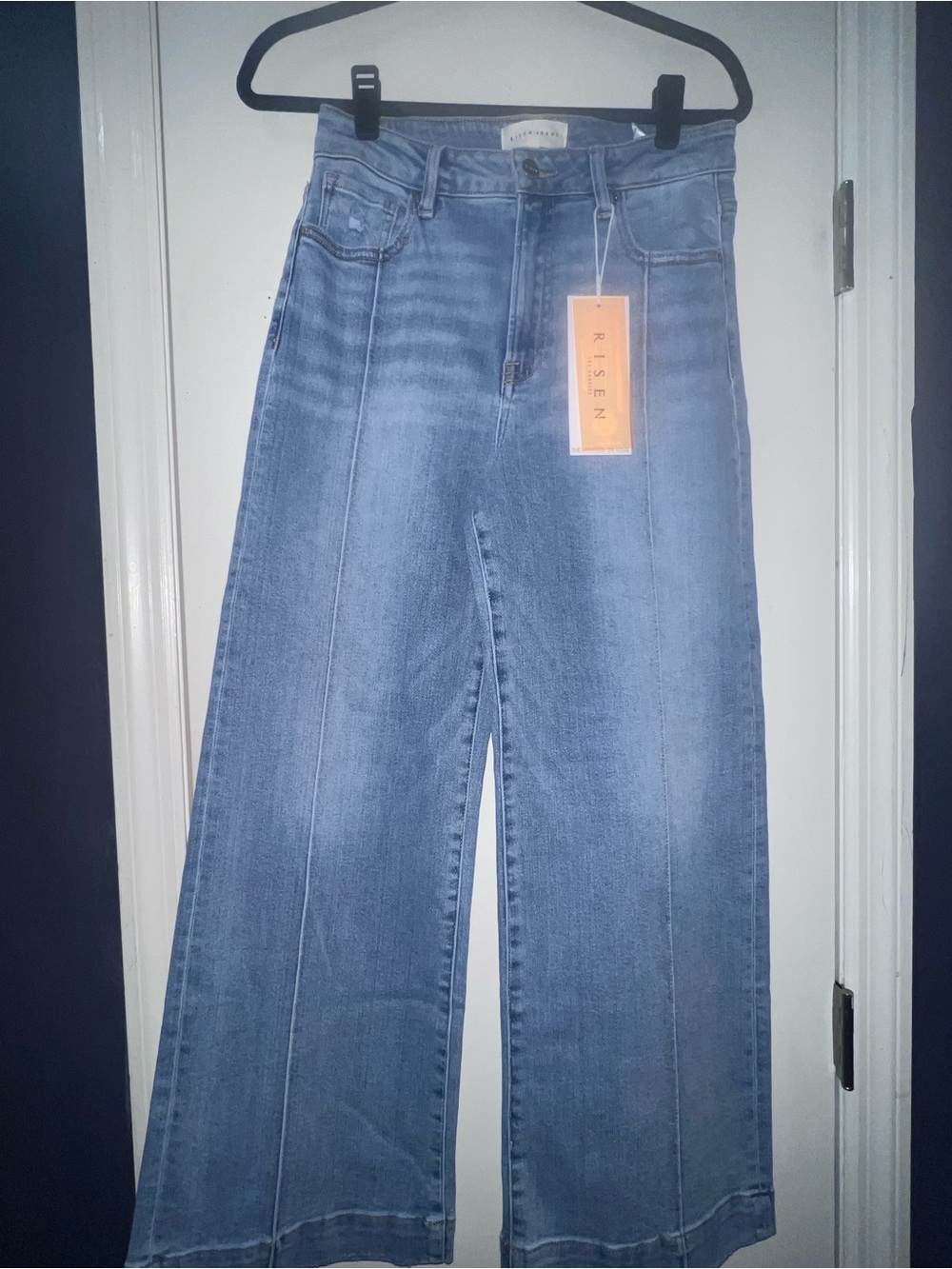 Risen Light Blue High-Rise Wide Leg Jeans